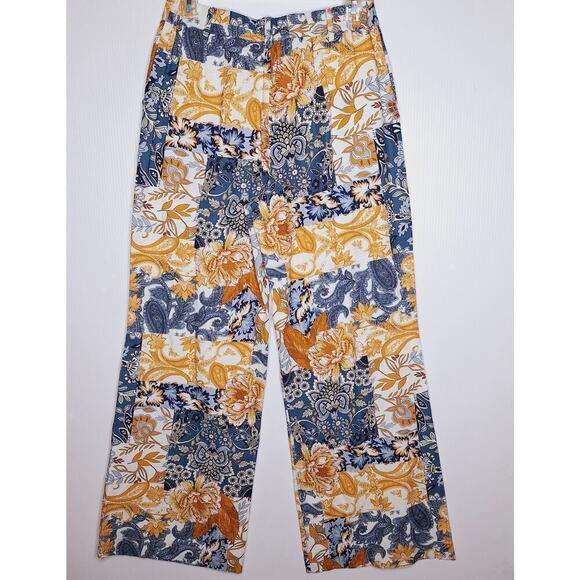 Boston Proper Patchwork Wide Leg Pants Linen 4 Arizona Paisley Floral Side Slits - Picture 10 of 13